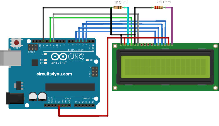 16×2 LCD interface with Arduino UNO | Circuits4you.com