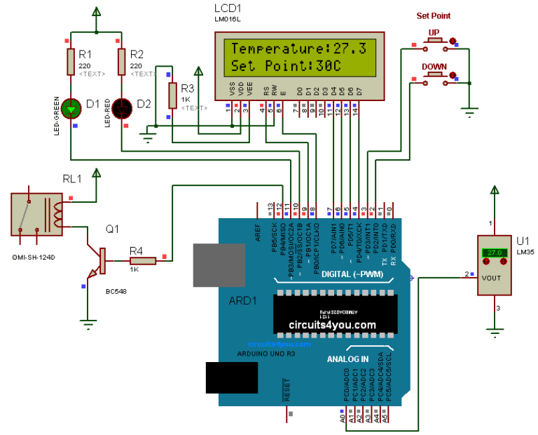 Arduino Temperature Controller | Circuits4you.com
