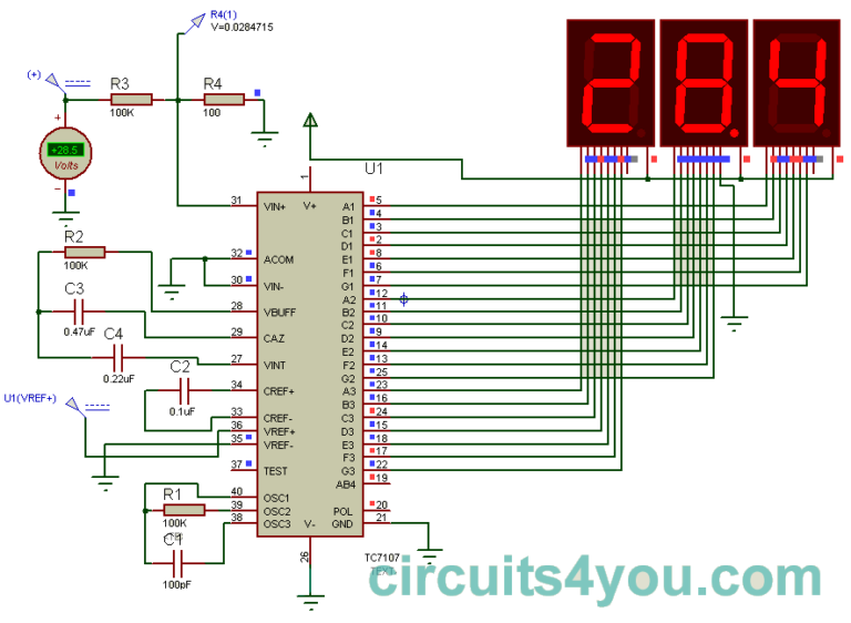 ICL7107 Digital Voltmeter | Circuits4you.com